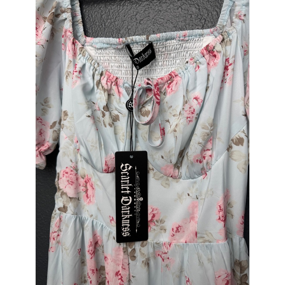 NWT Scarlet Darkness Renaissance Cottagecore Corset Dress Floral Milkmaid Small - Picture 2 of 8